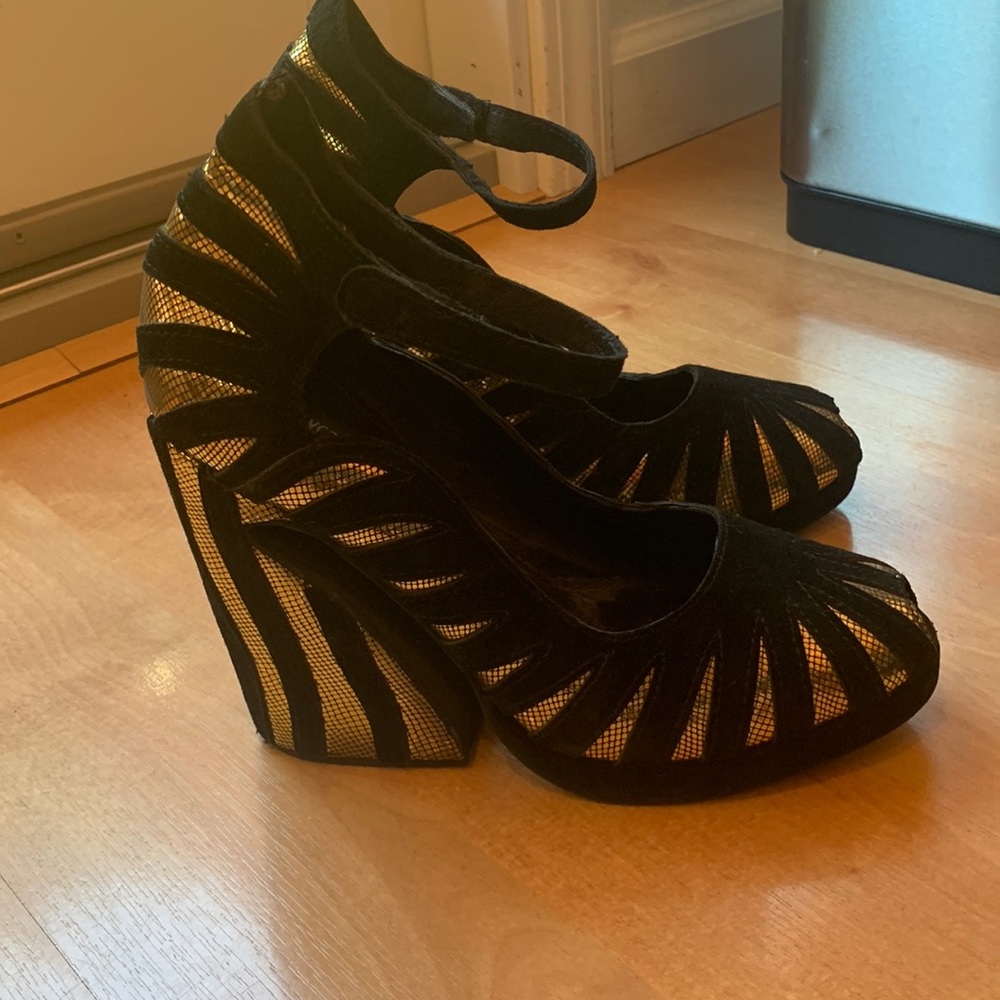 Jeffrey Campbell black and gold suede Hecate pumps 8